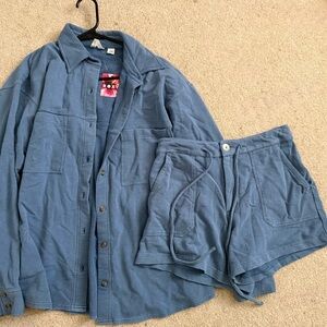 NEW Roxy Light Blue button down w/shorts